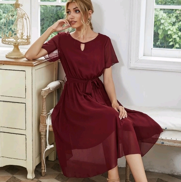 Red Chiffon A-Line Dress - Picture 5 of 5